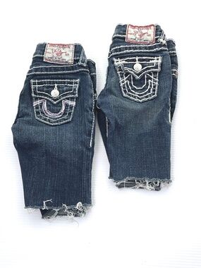 2 Pc Bundle True Religion Joey Super T Cutoff Bermuda Denim Shorts Girls 4 Y2K